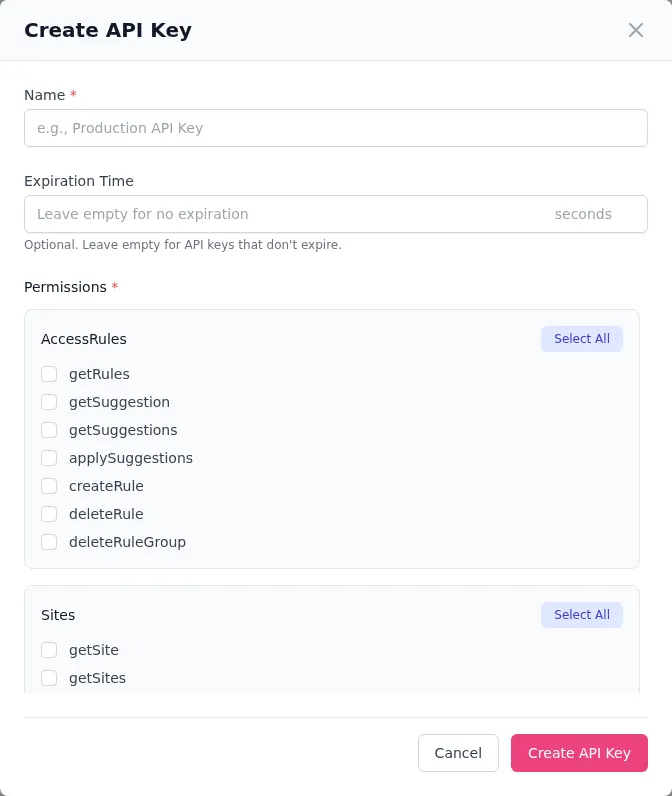 prosopo portal create API key dialog