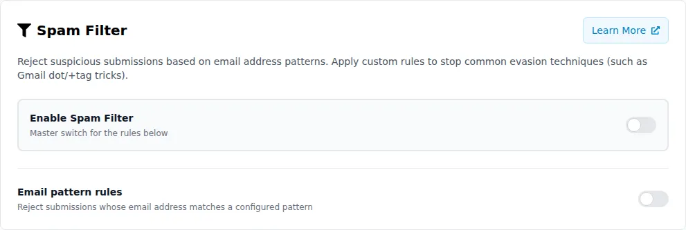 prosopo email filter settings